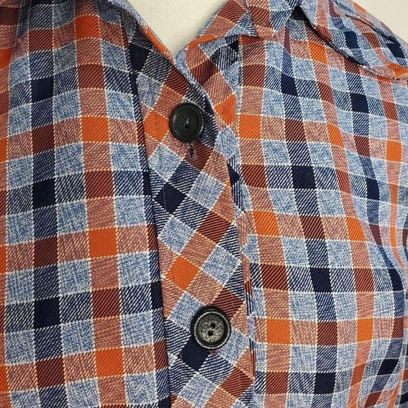 Vintage 70s Womens Sz M Plaid Button Up Jacket Blue Orange Unlined Pockets Retro - Picture 3 of 9